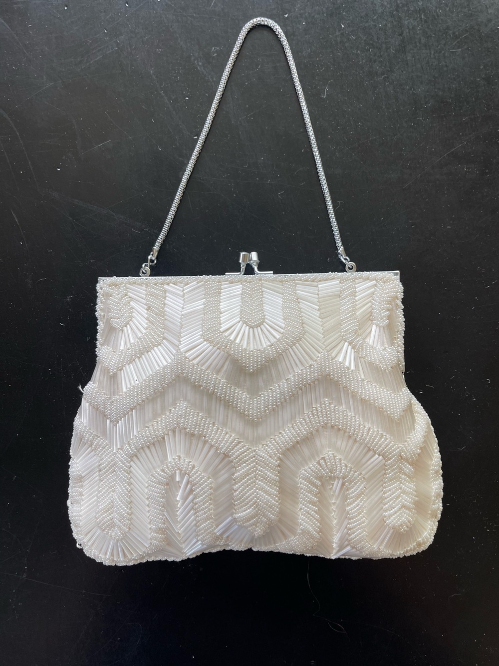 Fine Arts Bay Made in Hong Kong Ivory Beaded Bag Clutch